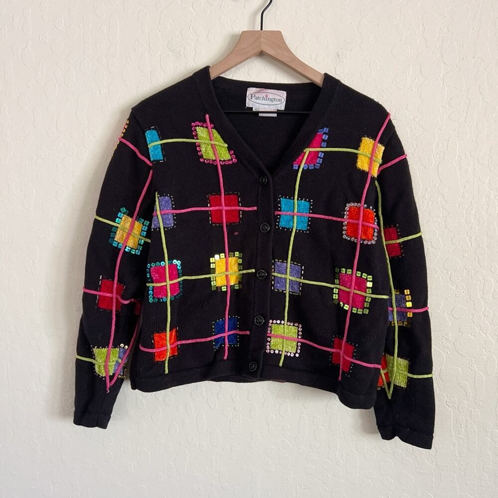 Vintage Patchington Colorful Embroidered Beaded Sequined Cardigan Sweater Medium